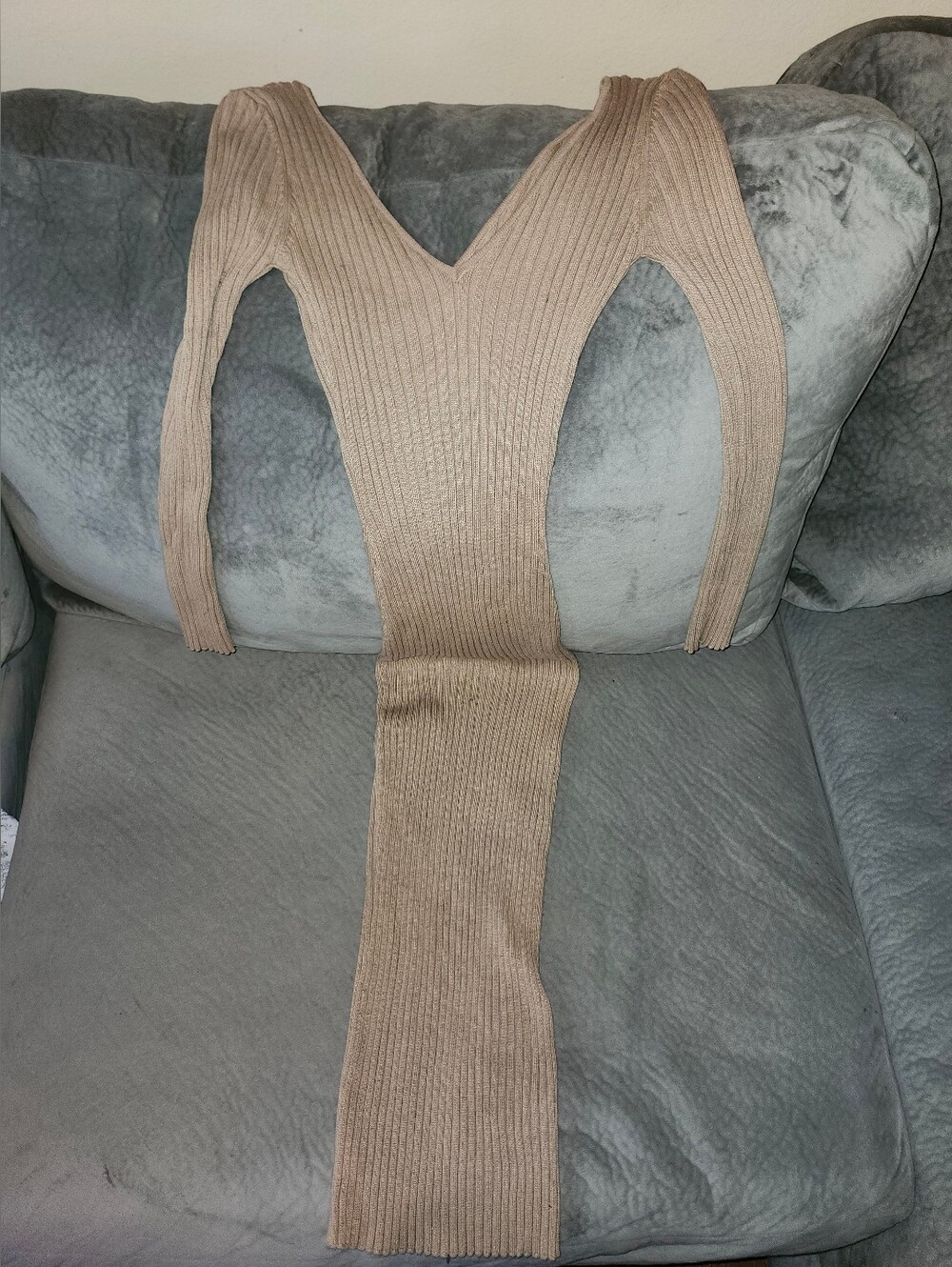 Hera Collection Beige Ribbed V-Neck Maxi Dress